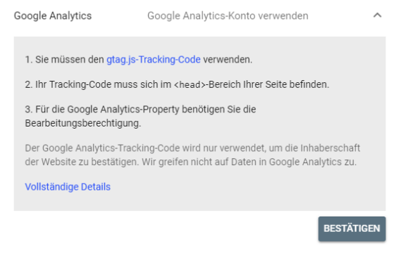 gsc einrichtung über google analytics